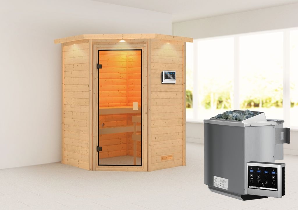 Bild von Sauna Antonia 9 kW mit ext. Strg., LED-Dachkranz