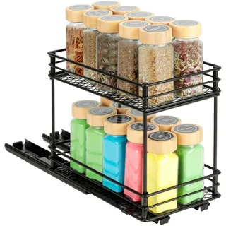 cozary Gewürzregal Ausziehbar-Doppelter Gewürz Organisator–Gewürzständer mit Schublade & Belüftung, Küchenschrank Organizer, 2 Montagearten (26 * 15 * 21.8cm)