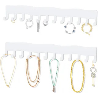 Galerie SV 2 Stück Schmuckaufbewahrung Wand, Kettenhalter | Metall Wand Halsketten Organisator, Wand Ketten Aufbewahrung für Armbänder und Ohrringe, Hängend Schmuckhalter(weiß)