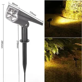 Solar-licht, IP67 wasserbeständig, Dämmerungsschalter, für draußen, 3 Lichtstufen, Solar-Spot, für Gärten, Terrassen und Landschaftsgestaltung (warmes Weißlicht, 2 Stück).