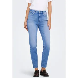 Straight-Jeans ONLY "ONLEMILY STRETCH HW ST AK DNM REA053NOOS", Damen, Gr. 31, Länge 30, blau (special bright blau denim), Denim/Jeans, Obermaterial: 98% Baumwolle, 2% Elasthan, unifarben, straight fit knöchellang, Jeans Straight-Jeans, knöchellang, gerade Form, helle Waschung