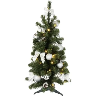 Flair Flower Tannenbaum LED-Licht Kugeln Zapfen Schleifen Ständer künstlicher Christbaum Kunsttanne Weihnachtsdeko Tannenbaumständer Christbaumständer Dekotanne Dekobaum,270850SI,Silber,ca. 90cm