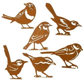 WANTOUTH 6 Stück Rost Vogel Gartendeko Roststecker Metall Vögel Gartenstecker Eisenvogel Rostvogel Garten Deko Frühling Vogelfigur mit Schraube wetterfest für Garten Terrasse Balkon Zaun Baum