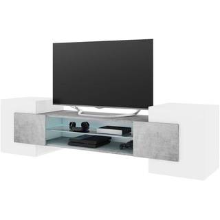 Selsey Gaelin – TV-Lowboard / Fernsehschrank in Weiß/Betonoptik Stehend Modern mit LED-Beleuchtung 160 cm