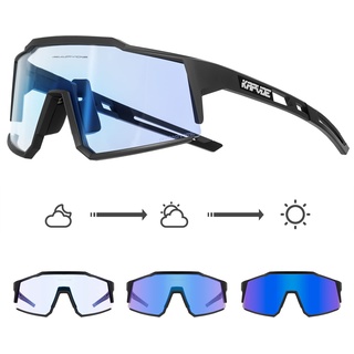 KAPVOE Photochromatische Selbsttönend Fahrradbrille TR90 Rahmen für Herren Damen Klar Sportsonnenbrille Sport Radfahren MTB Radbrille Sportbrille Fahren Baseball Laufen Blau Schwarz 02