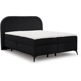 S-Style Boxbett Sonna 140/200 cm Schwarz Bouclé-Stoff mit abgerundetem Kopfteil und mit schwarzen Metallfüße , Echtholz, Teilmassiv,Birke, Buche , H3 , 140x200 cm , FSC Mix, Oeko-Tex®, Hergestellt in Europa , Schlafzimmer, Betten, Boxspringbetten