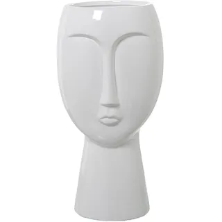 Bodenvase mit Gesicht aus Keramik in Weiß glänzend 23x23x48 cm