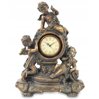 Kaminuhr Tischuhr 29x21cm Dekorative Uhr Engel Retro Stilvoll Stehen - Dunkelbraun, Gold