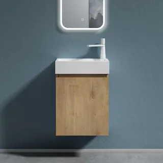 doporro Badmöbel Set Waschtisch mit Unterschrank Waschbecken-Unterschrank für Gäste-WC 46cm in Kerneiche Design Waschplatz Wandmontage Pisa 02