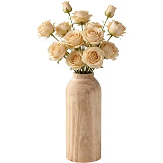DekovaseHolz, 25 cm hoch, Deko Schlafzimmer blumenvase, WohnzimmerHolzvase, Rustikale Holzvase, HolzVase mit rillen,HolzVase, kann künstliche Pflanzen und frische Blumen aufnehmen.