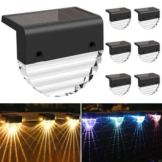 Fuqiduo Solarlampen Außen, IP65 Wasserdichte Solarleuchten mit 2 Modi (Warmweiß & Farbwechsel), Solarbetriebene Wandleuchte für Zaun, Garten, Terrasse, Treppen – 6 Stück