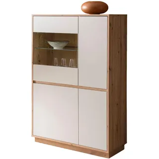 Furn.Design Vitrine Kaschmir, Eiche Artisan 75 cm, Highboard mit Soft-Close , Holzwerkstoff , Nachbildung,Eiche , Holz Optik , 4 Fächer , Sockel , 75x144x40 cm , FSC Mix , Esszimmer, Vitrinen, Vitrinenschränke