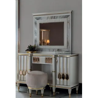 Schlafzimmer Set Beige Bett 2x Nachttische Schminktisch Spiegel Hocker Neu 6tlg. - Beige