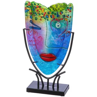GILDE GLAS art Deko Vase Gesichtsvase - handbemalte Glasvase mit Metall Ständer - Dekoration Wohnzimmer Höhe 38,5 cm mehfarbig