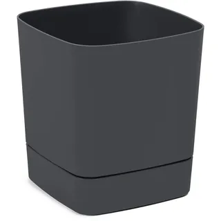 LAMELA Blumentopf Quadratisch mit Integriertem Untersetzer - 16 x 16 cm x H 17,6 cm, 4 L - Leichter & wetterfester Kunststoff - Für Innen & Außen - Anthrazit