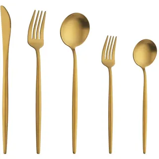 Buyer Star Matte Gold Besteck Set, 20 Stück Edelstahl Besteck Set Gold Matt für Haus Küche Restaurant Parteien, Essbesteck Set Mit Gabeln Löffeln Messern Spülmaschinenfest