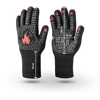 GUSSKÖNIG Grillhandschuhe hitzebeständig bis 800 Grad (X-S) - feuerfeste Handschuhe aus Aramid - Grillhandschuh Kochhandschuhe für Indoor&Outdoor Kochen (Rot)
