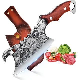 DRAGON RIOT Hackmesser mit Holzgriff, Küchenmesser Scharf Hackbeil Kochmesser, Handgeschmiedet Küchenbeil Profi Metzgermesser Fleischermesser Outdoor Messer Fleischerbeil fur Küche Grill