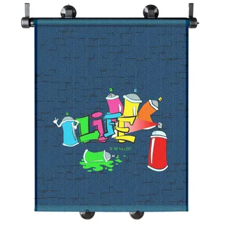 Walser Sonnenrollo Set Graffiti, 2 Stück Sonnenblenden-Auto Jungs, Sonnenschutz Seitenscheibe, universal UV-Schutz Auto Kinder 43x52cm blau