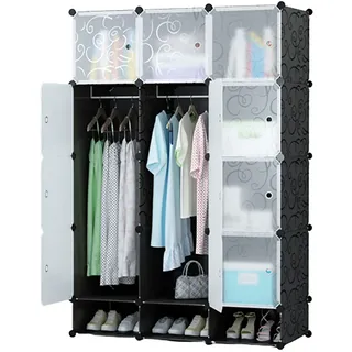 KLEIDERSCHRANK modular, Schuhablage, weiß schwarz, geräumig 165x110x36 cm