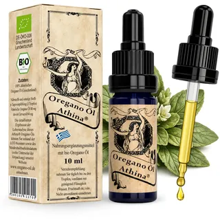 Athina® Oregano Öl Bio DE-ÖKO-006, 1 x 10 ml, ätherisches Oreganoöl | Origanum vulgare hirtum aus Griechenland, 80% Carvacrol, Regelmäßige Kontrollen für höchste Qualität