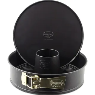 Dr. Oetker Springform mit Flach- und Rohrboden Ø 28 cm, Kuchenform mit Flachboden, runde Backform aus Stahl mit Antihaftbeschichtung (Farbe: schwarz), Menge: 1 Stück