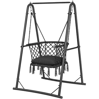 YITAHOME Hängesessel mit Gestell, Max. Belastung 150 kg, Stabiler Stahlrahmen, Hängeschaukel mit Kissen, 105x93x160 cm, Hängesessel mit 2 Haken für Terrasse, Balkon und Garten, Grau