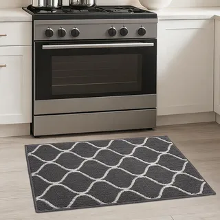 COSY HOMEER Küchenteppich rutschfest 50 x 80 cm, Grau | Küchenläufer mit marokkanischem Rautenmuster, rutschfest, waschbar, schmutzabweisend, 100% Polypropylen, für Flur und Eingang