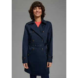 Trenchcoat LAURA SCOTT, Damen, Gr. 40, navy, Web, Obermaterial: 68% Baumwolle, 32% Polyester. Futter: 100% Polyester, normal, mit Riegel, Mäntel Trenchcoat, aus Baumwolle und Polyester, unifarben mit Piping-Applikationen
