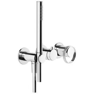 Gessi Anello, Fertigmontageset Einhebelmischer Dusche/ Wanne, runden Rosetten für Unterputz-Körper, 2-Wege Umlenkkartusche, Wandanschlussbogen mit Halterung, Handbrause, nicht eigensicher, 63345031,