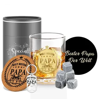 Geschenk für Papa Whisky Gläser Personalisiert Vatertagsgeschenke für Papa Whiskey Geschenke für Männer Papa Geschenk Geburtstag Weihnachten Vatertag Von Tochter Sohn Vater Whisky Gläser Geschenkset 5