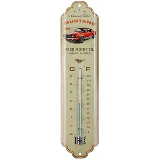 Nostalgic-Art Retro Thermometer, 7 x 28 cm, Ford Mustang – GT 1967 Red – Geschenk-Idee für Ford-Zubehör Fans, Original Lizenzprodukt (OLP), aus Metall, Vintage Design