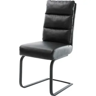 DeLife Freischwinger Pela-Flex Echt-Leder Schwarz Freischwinger flach Schwarz Taschenfederkern