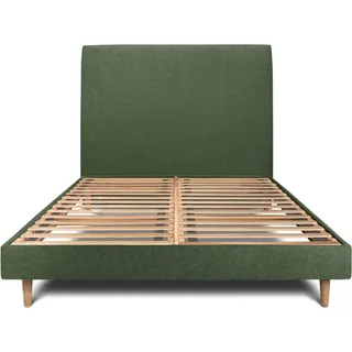 Bett mit Kopfteil – Korbgeflecht-Canvas-Stoff - 140 x 200 cm