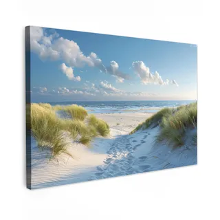 MuchoWow© Leinwandbild Groß XXL Dekoration Wohnzimmer Bilder Aufhängen Wall | 120x80 cm - Decoration Living Room Wohnungs Deko Moderne Dünen - Sommer - Sonne - Landschaft - Meer