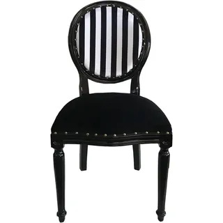 Casa Padrino Luxus Barock Medaillon Esszimmer Stuhl Schwarz Weiß Streifen / Schwarz - Möbel