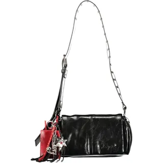 Schwarze Damenhandtasche mit Schulterriemen und abnehmbarer Tasche - Schwarz