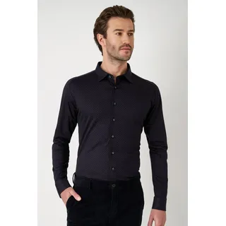 Langarmhemd DESOTO "Jerseyhemd Casual Kent", Herren, Gr. L, N-Gr, blau (navy blossoms), Jersey, Obermaterial: 100% Baumwolle, gemustert, slim fit normal, Rundhals, Raglanärmel,Ärmel mit Ärmelschlitz 1-Knopf-Manschette mit Schlitz, Hemden Langarmhemd