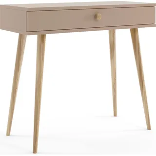 Bettso Schminktisch Konsolentisch mit Schublade auf hohen Holzbeinen für Schlafzimmer, Jugendzimmer 90 x 80 cm IKON Beige - Beige, Braun