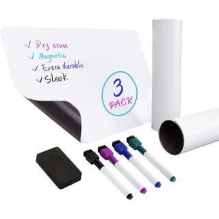 Amazon Basics Magnetische, trocken abwischbare Whiteboard-Folie, 20,3 cm x 30,5 cm, 3 Stück, 1er-Pack, Weiß