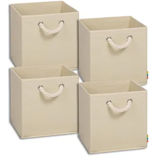 Storanda | 4er Set Aufbewahrungsbox | Kordel Griffband | Stabile & Faltbare Boxen | Regalboxen für Würfelregal Kallax | Ideal für Zuhause & Kinderzimmer | 30x30x30 cm | Natur