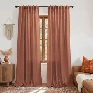 KOUFALL Terrakotta-Leinen-Vorhänge für Wohnzimmer, Boho-Herbst-Dekor, Set mit 2 Paneelen, Stangentasche, Rücklasche, halbtransparent, für Thanksgiving, Ziegel, Rost, verbrannte Vorhänge für Esszimmer,