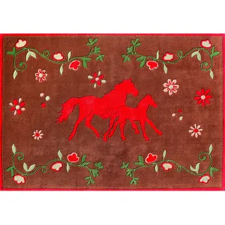 Kinderteppich , Braun, Pink , Textil , Pferd , rechteckig , 110x170 cm , Textiles Vertrauen - Oeko-Tex® , für Fußbodenheizung geeignet , Teppiche und Böden, Teppiche, Kinderteppiche