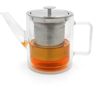 Bredemeijer kleine gläserne Retro Teekanne 1.0 L doppelwandig - isolierende Glaskanne mit Tee-Filter aus Edelstahl