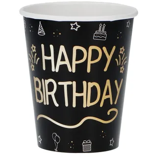 Folat 25045 Party Deko Schwarz Gold Silber - Trinkbecher - Shining Glam - 250 ml - 8 Stück - Für Geburtstag, Jubiläum