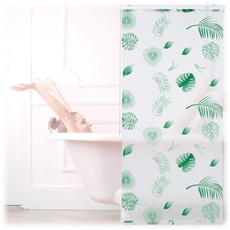 Bild Duschrollo Blätter, 80x240cm, Seilzugrollo für Dusche & Badewanne, wasserabweisend, Decke & Fenster, weiß/grün, PVC