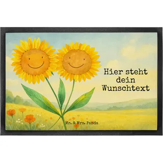 Mr. & Mrs. Panda Fußmatte personalisierbar Blume Sonnenblume Design 60 x 90 cm - Geschenk, Vertrauen, Freundin, Sonnenblumen, Fussmatte personalisiert, Garten, Personalisierte, Best Friends, Zusammen