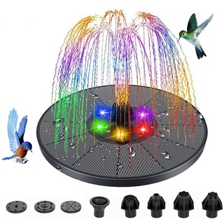 YOUNICE Solar Springbrunnen, 3W 160mm Solarbrunnen mit Farbe LED Licht und mit eingebautem 2500mah-Akku mit 8 Düsen teichpumpe solar für Vogeltränken, kleine Teiche, Fischbecken, Gartendekoration