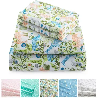 Vonty Kinder-Bettwäsche für Doppelbett, Motiv: Dschungel, Elefant, Giraffe, für Jungen und Mädchen, weiche Mikrofaser, leicht zu waschen (1 Spannbetttuch + 1 Bettlaken + 1 Kissenbezug)