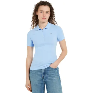 Tommy Hilfiger Damen Poloshirt Kurzarm Slim Fit, Blau (Vessel Blue), XL